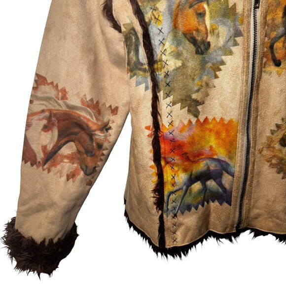 The Trail Of Painted Ponies Womens L Western Faux Suede Fur Lined Jacket Horses - Picture 3 of 11
